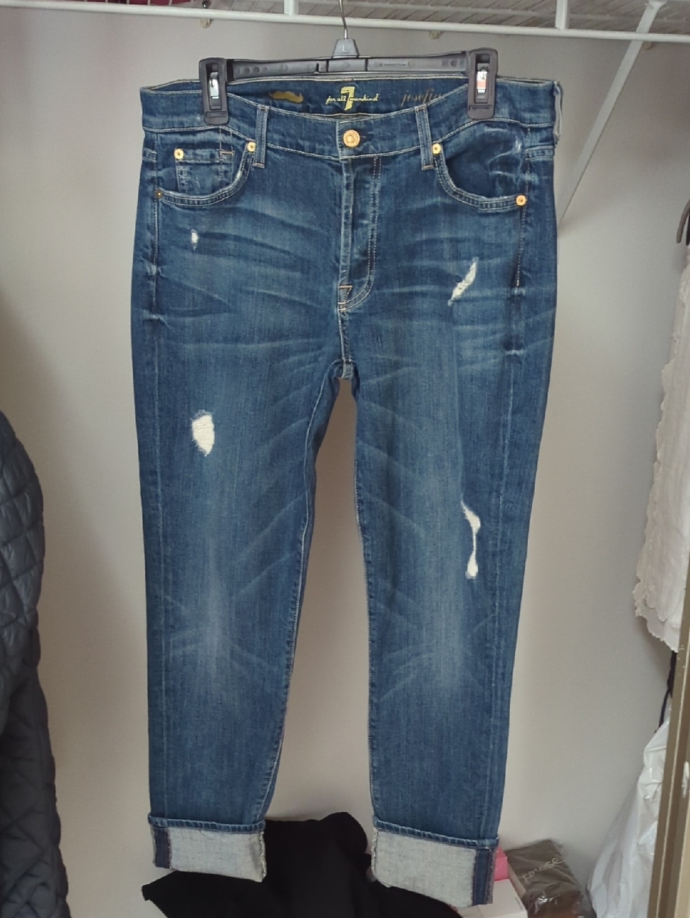 7 For All Mankind Luxe Moustache Josefina Skinny Boyfriend Button Fly Jeans 31